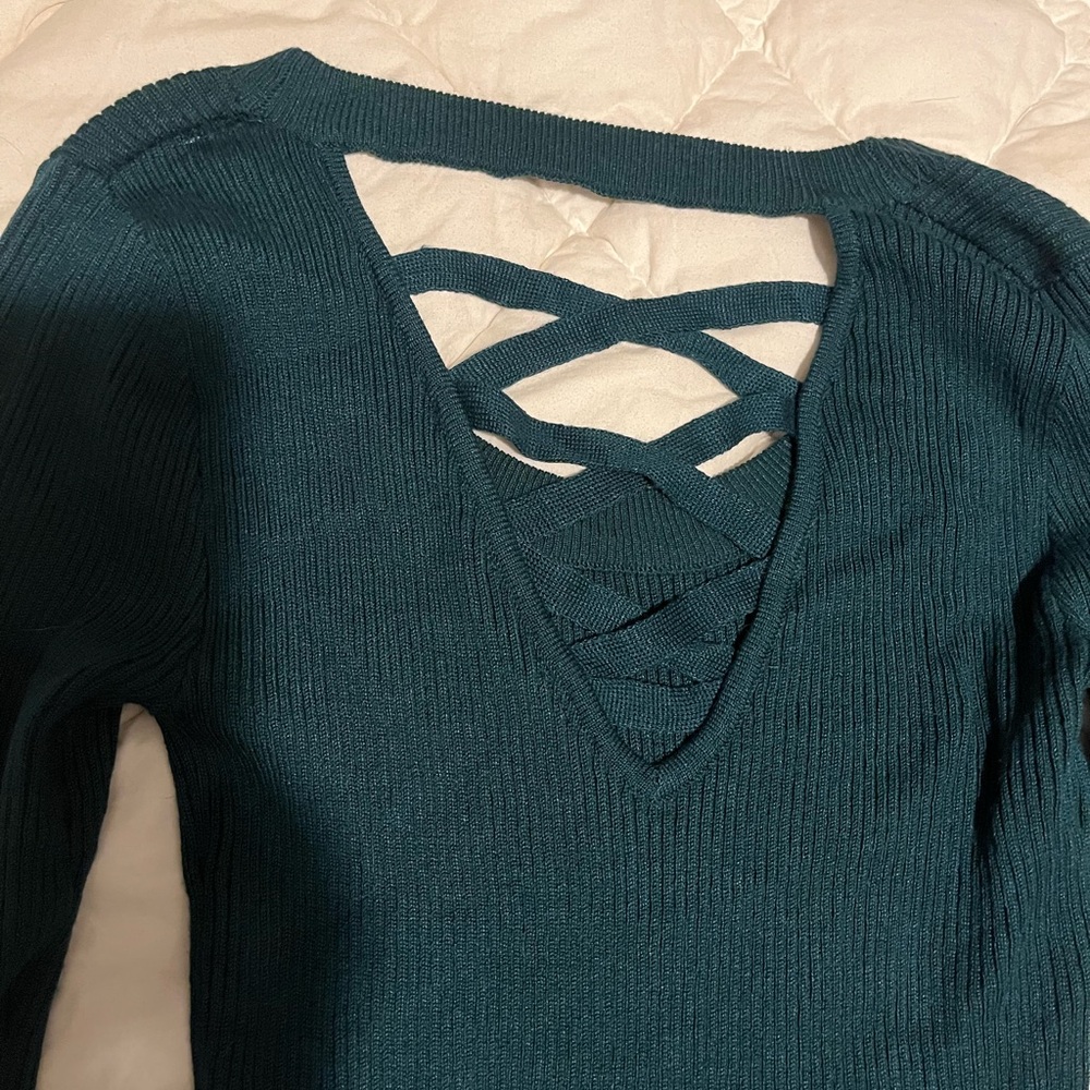 Green Ribbed Sweater - Picture 3 of 6